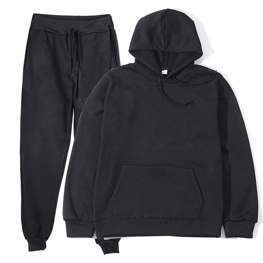 Men's Tracksuit Solid Color Hoodie Pants Two Piece Sports Set