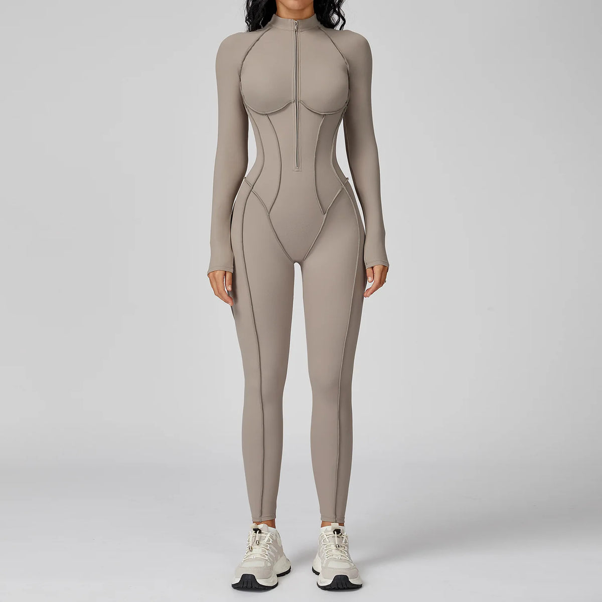 Yoga Bodysuit Long Sleeve Zipper Jumpsuit Gym Fitness Tights