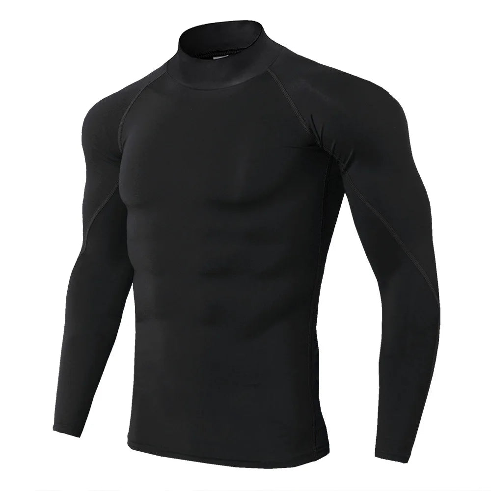 Men's Quick Dry Fitness T-shirt Long Sleeve Compression Top for Bodybuilding and Running