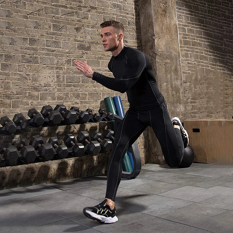 Men's Quick Dry Fitness T-shirt Long Sleeve Compression Top for Bodybuilding and Running