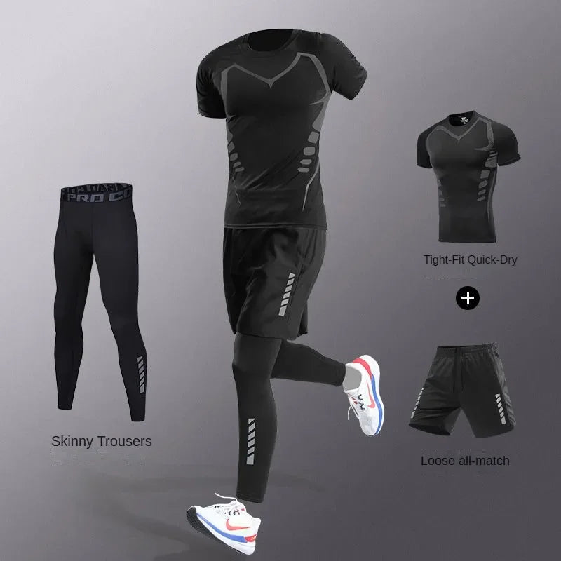 Mens Tracksuit Ice Fiber Quick Dry Running Fitness Full Set