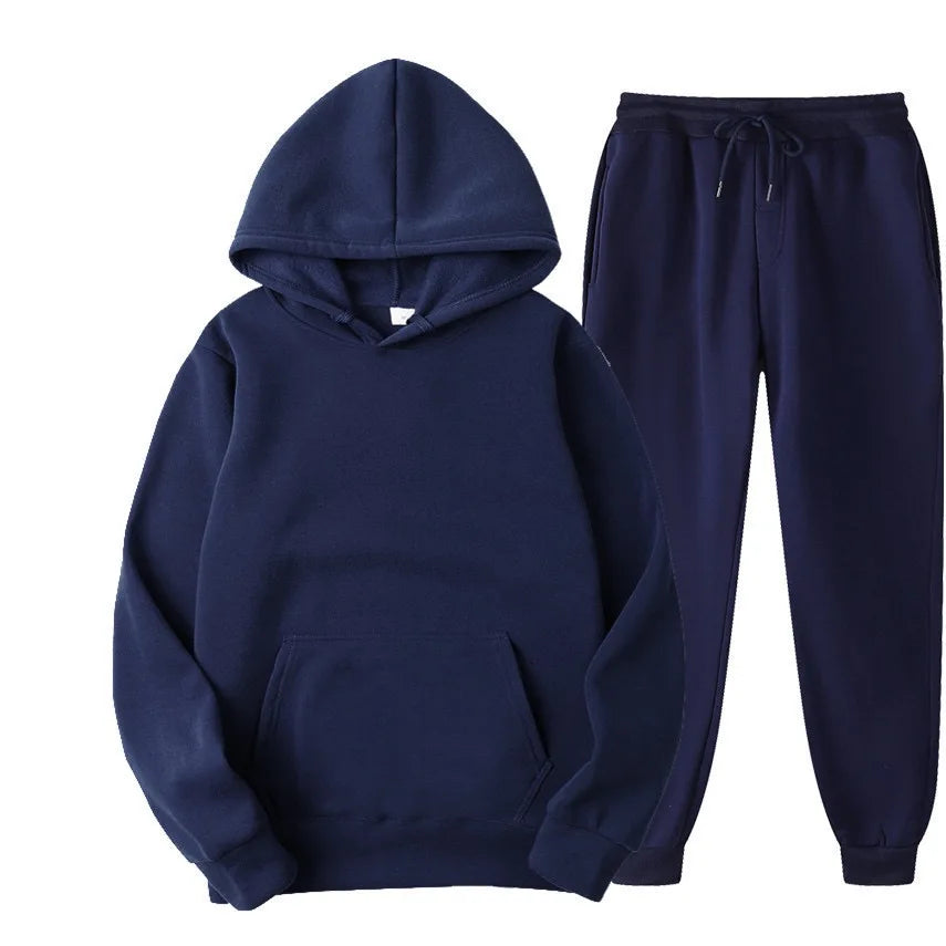 Men's Tracksuit Solid Color Hoodie Pants Two Piece Sports Set