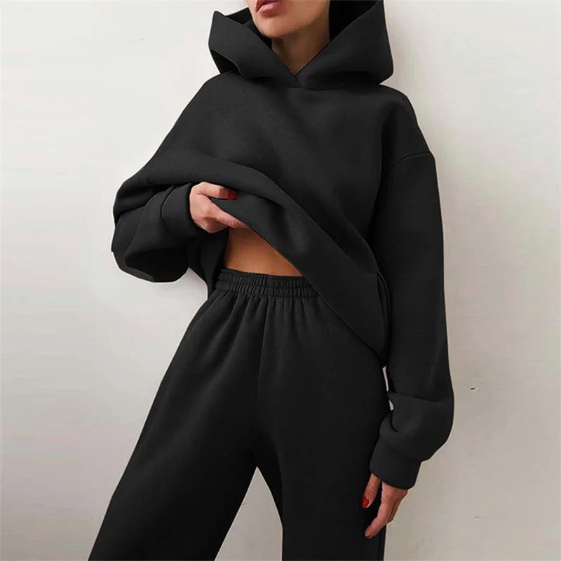 Womens Oversized Tracksuit Set Warm Hoodie Sweatshirt Long Pants