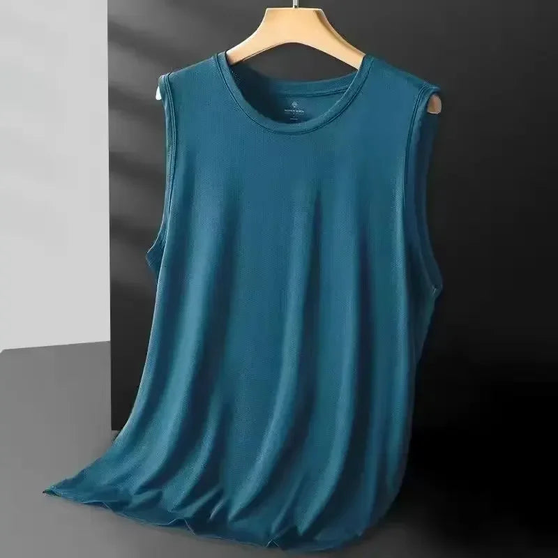 Men's Ice Silk Mesh Vest Lightweight Sports Summer Wear Sleeveless T-shirt Tank Top Casual Fashion Outerwear