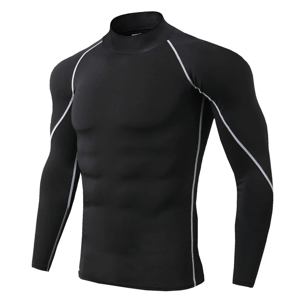 Men's Quick Dry Fitness T-shirt Long Sleeve Compression Top for Bodybuilding and Running