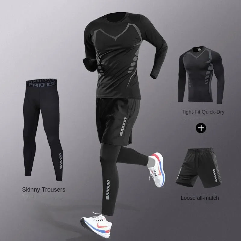 Mens Tracksuit Ice Fiber Quick Dry Running Fitness Full Set