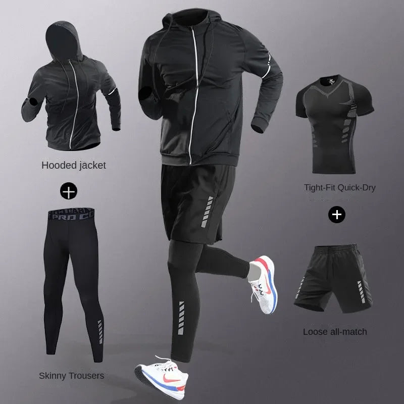 Mens Tracksuit Ice Fiber Quick Dry Running Fitness Full Set