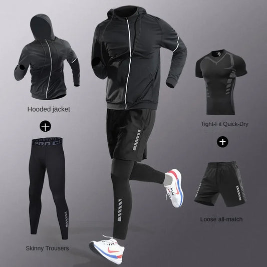 Mens Tracksuit Ice Fiber Quick Dry Running Fitness Full Set