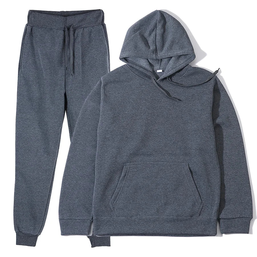 Men's Tracksuit Solid Color Hoodie Pants Two Piece Sports Set