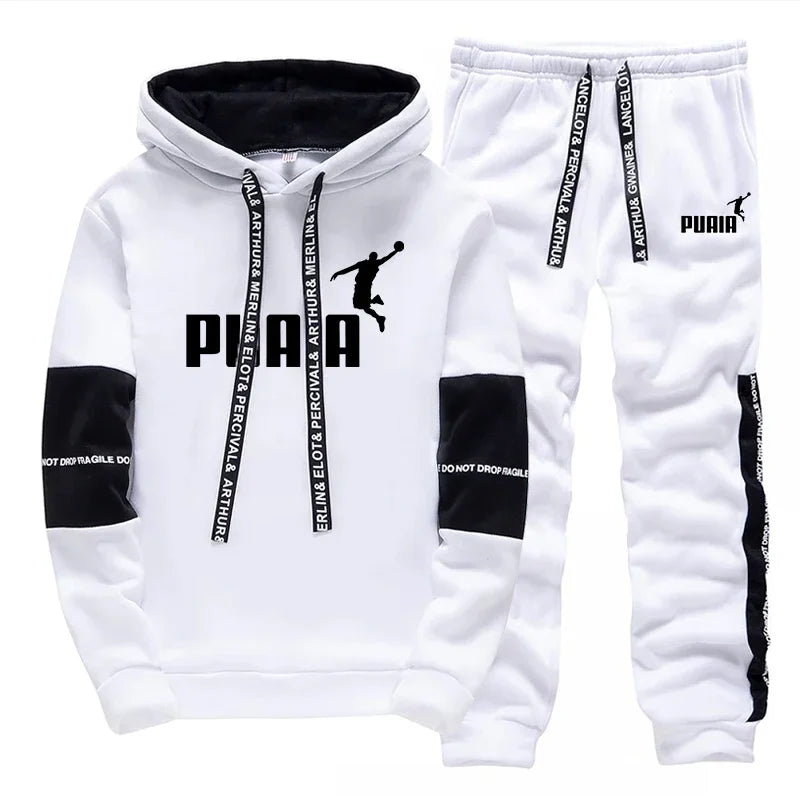 Mens Sports Tracksuit Hoodie Print Casual Gym Jogging Pants