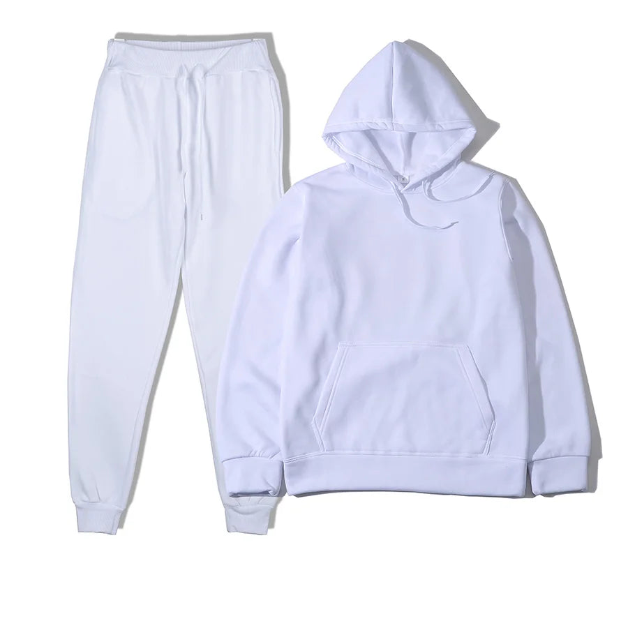 Men's Tracksuit Solid Color Hoodie Pants Two Piece Sports Set