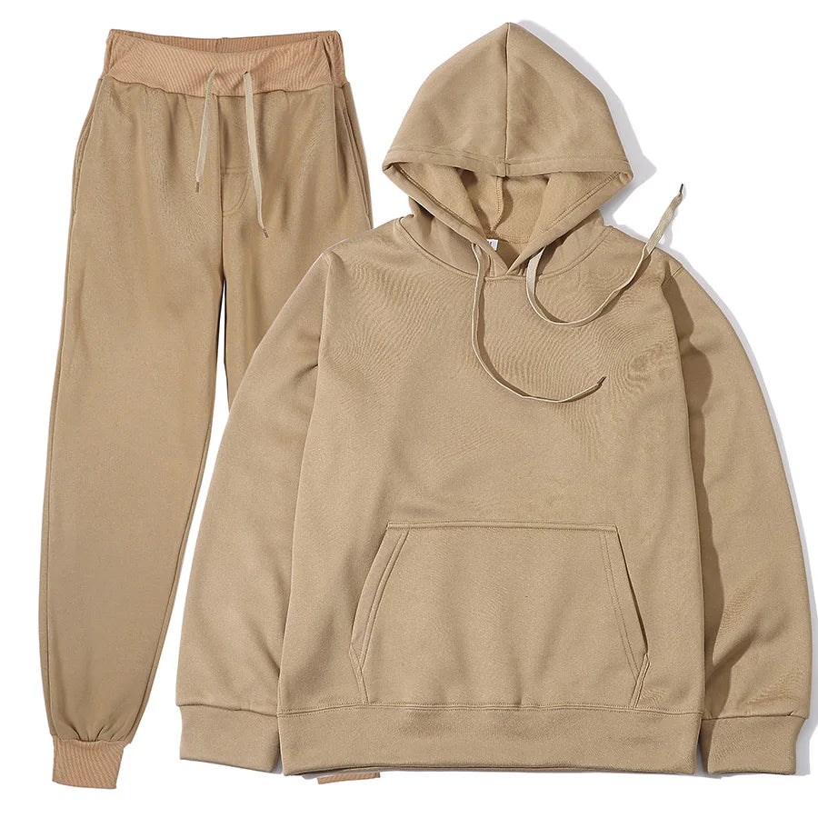Men's Tracksuit Solid Color Hoodie Pants Two Piece Sports Set