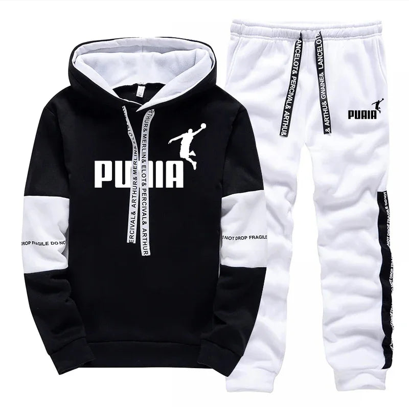 Mens Sports Tracksuit Hoodie Print Casual Gym Jogging Pants