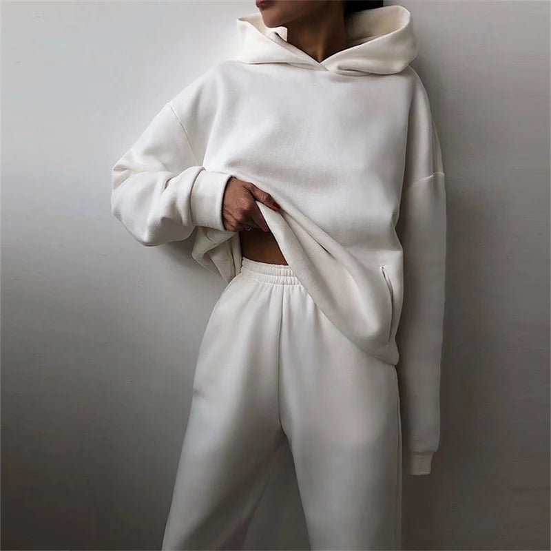 Womens Oversized Tracksuit Set Warm Hoodie Sweatshirt Long Pants