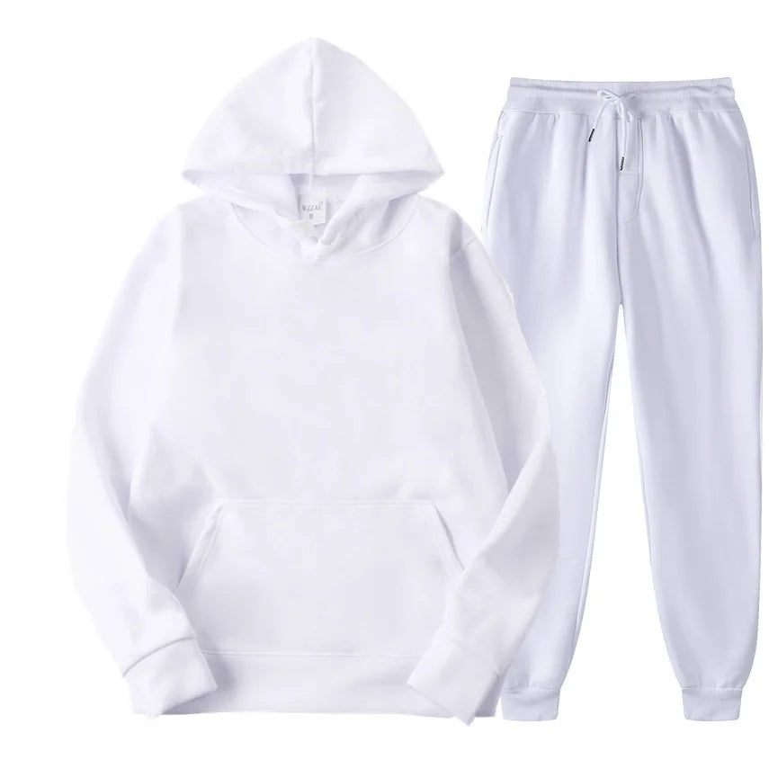 Men's Tracksuit Solid Color Hoodie Pants Two Piece Sports Set