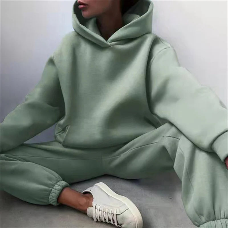 Womens Oversized Tracksuit Set Warm Hoodie Sweatshirt Long Pants