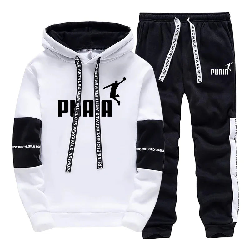 Mens Sports Tracksuit Hoodie Print Casual Gym Jogging Pants