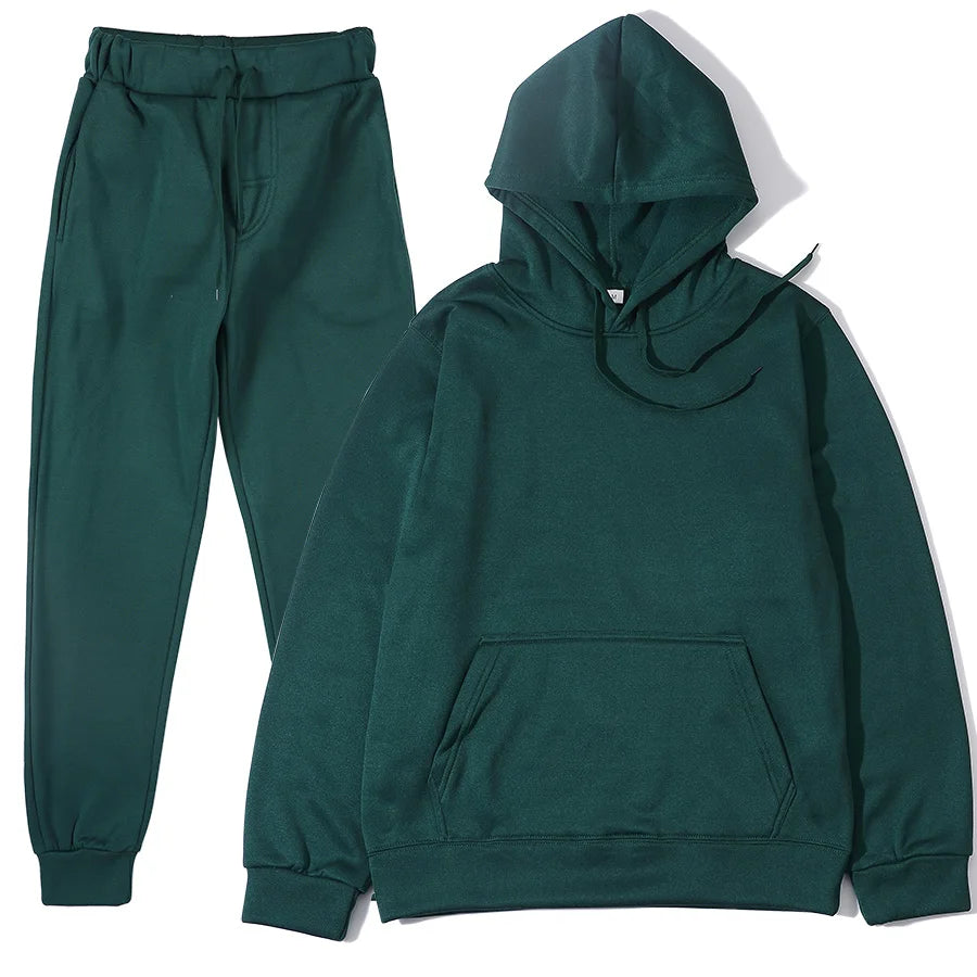 Men's Tracksuit Solid Color Hoodie Pants Two Piece Sports Set