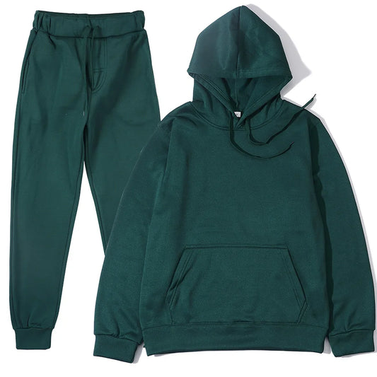 Men's Tracksuit Solid Color Hoodie Pants Two Piece Sports Set