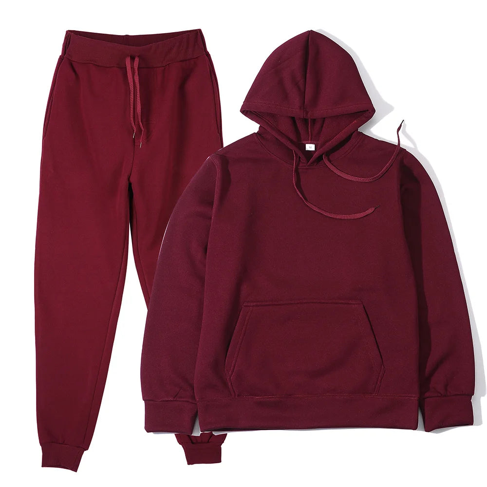 Men's Tracksuit Solid Color Hoodie Pants Two Piece Sports Set
