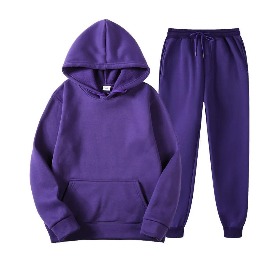 Men's Tracksuit Solid Color Hoodie Pants Two Piece Sports Set