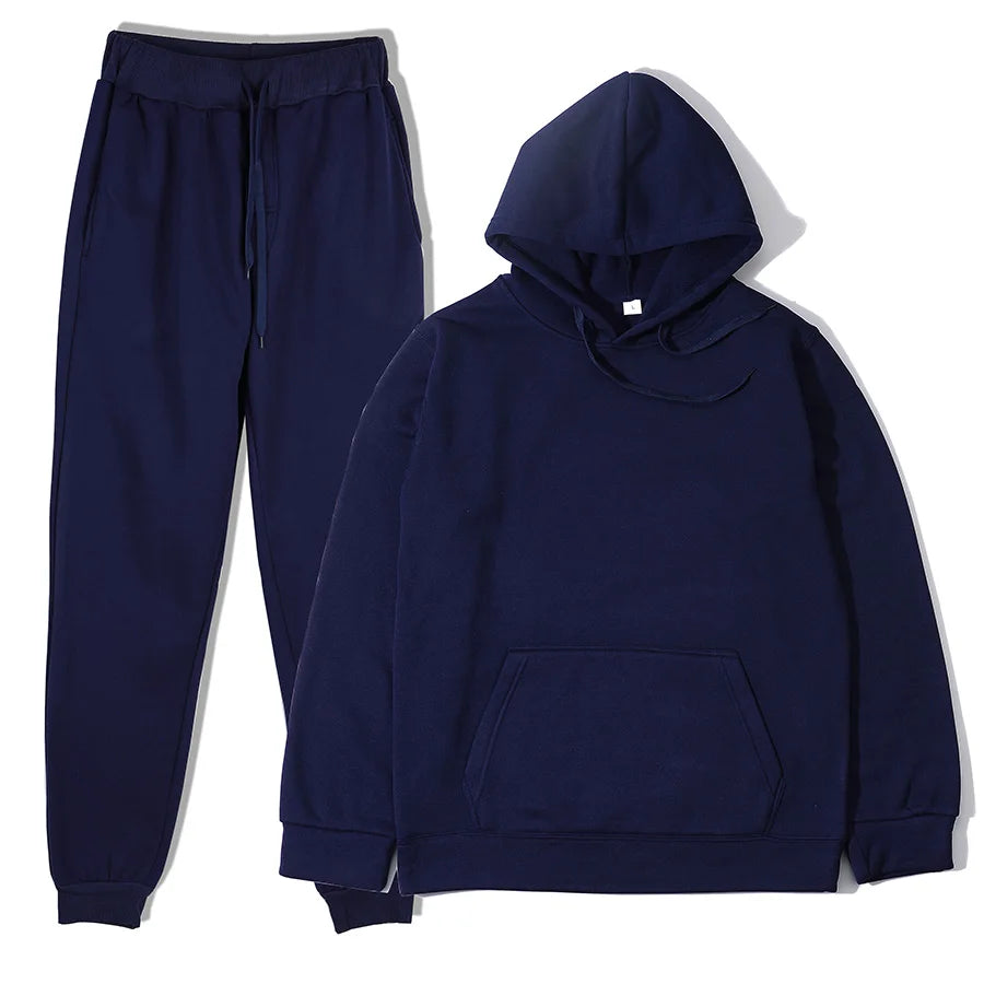 Men's Tracksuit Solid Color Hoodie Pants Two Piece Sports Set