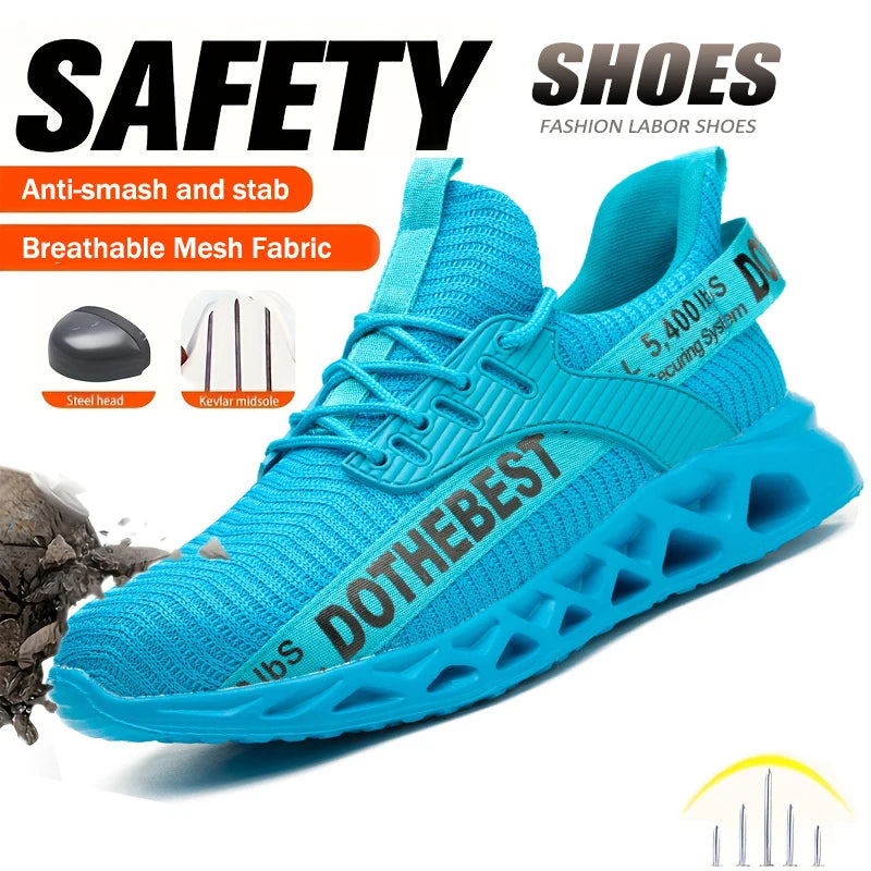 Safety Shoes Men Steel Toe Lightweight Anti Smash Work Sneakers