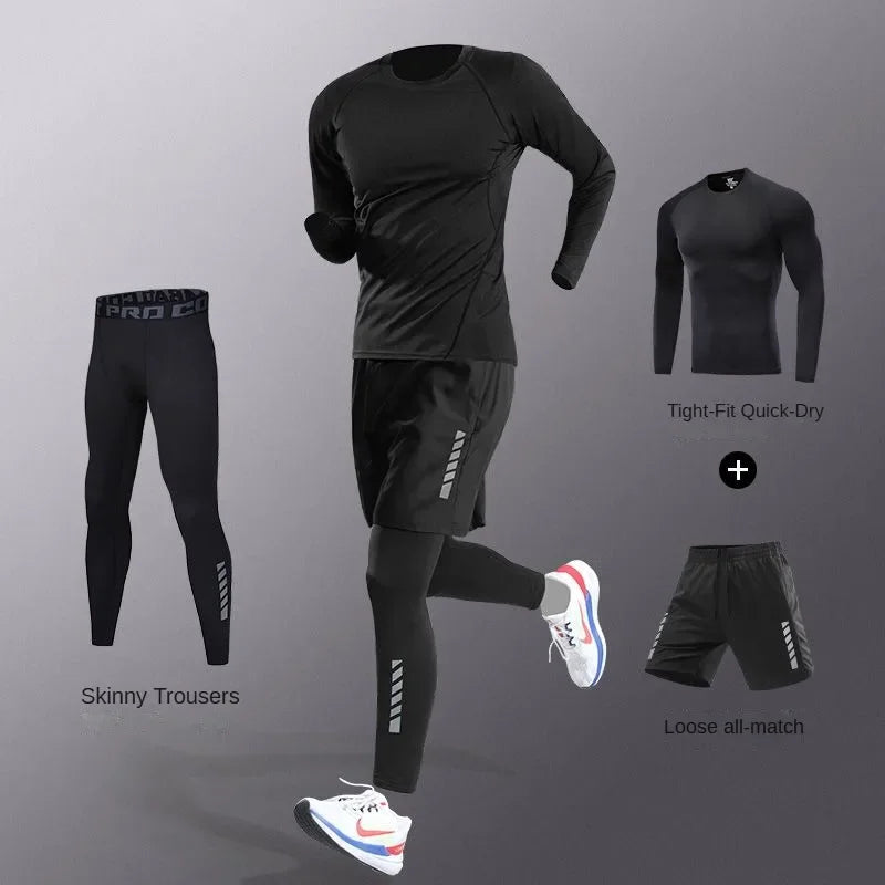 Mens Tracksuit Ice Fiber Quick Dry Running Fitness Full Set