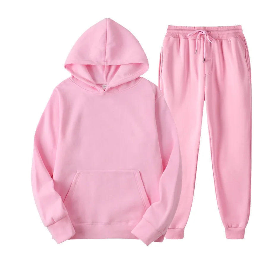 Men's Tracksuit Solid Color Hoodie Pants Two Piece Sports Set