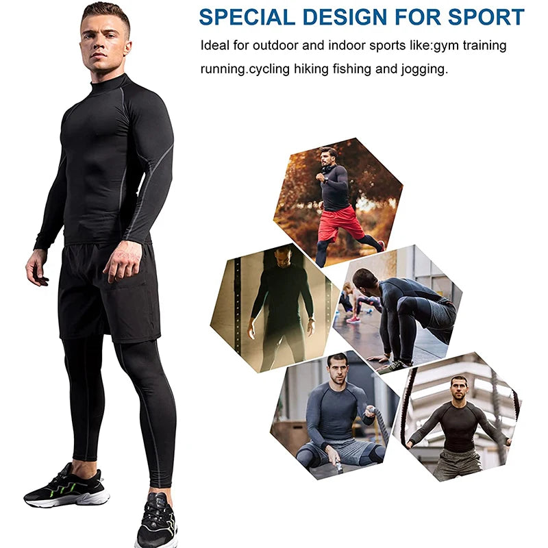 Men's Quick Dry Fitness T-shirt Long Sleeve Compression Top for Bodybuilding and Running