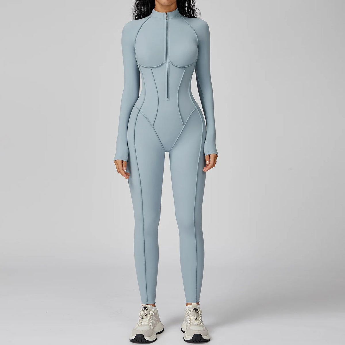 Yoga Bodysuit Long Sleeve Zipper Jumpsuit Gym Fitness Tights