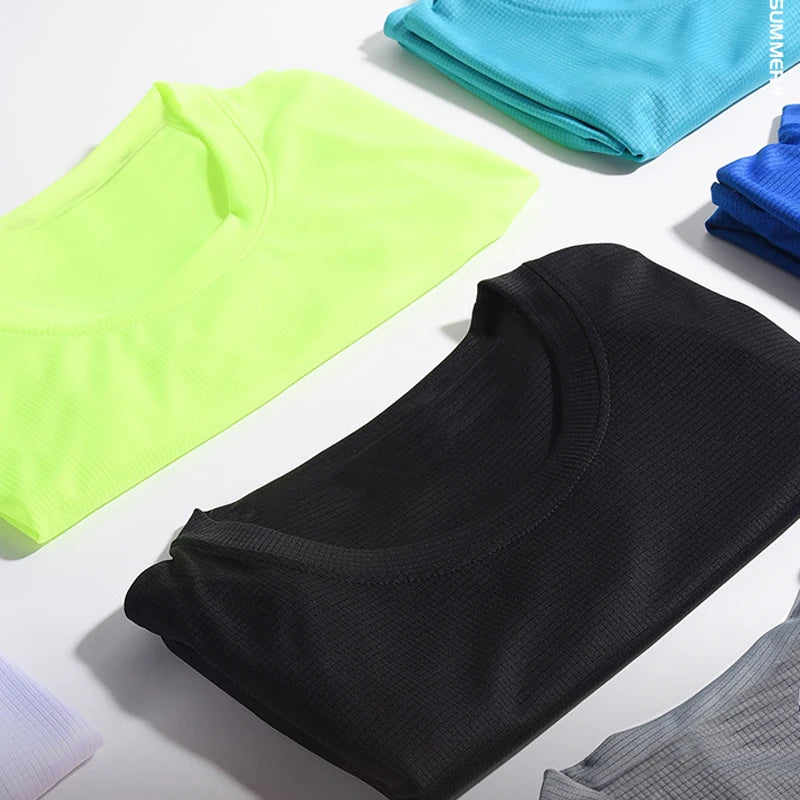 Summer Mens Quick Dry Running Shirts for Men - Oversized Short Sleeve Fitness Gym T-Shirts