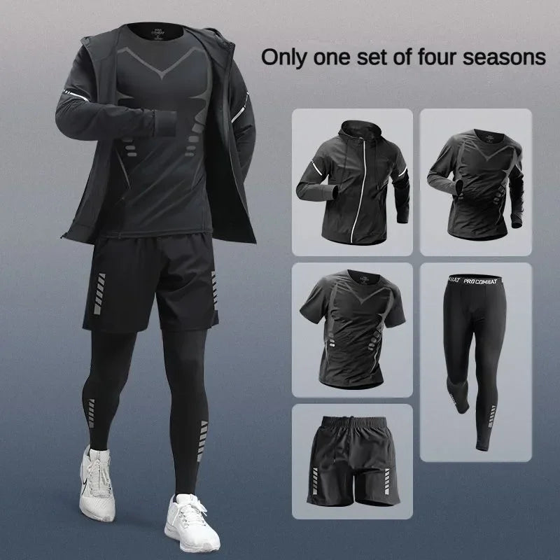 Mens Tracksuit Ice Fiber Quick Dry Running Fitness Full Set
