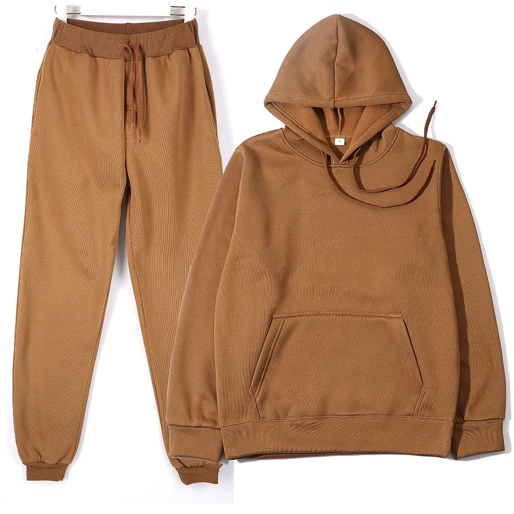 Men's Tracksuit Solid Color Hoodie Pants Two Piece Sports Set