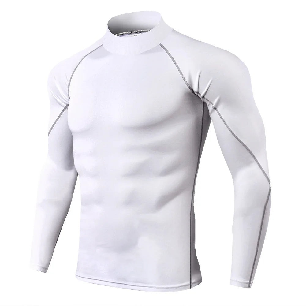 Men's Quick Dry Fitness T-shirt Long Sleeve Compression Top for Bodybuilding and Running