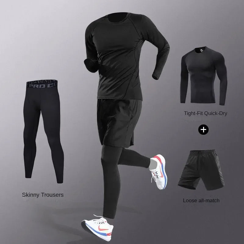 Mens Tracksuit Ice Fiber Quick Dry Running Fitness Full Set