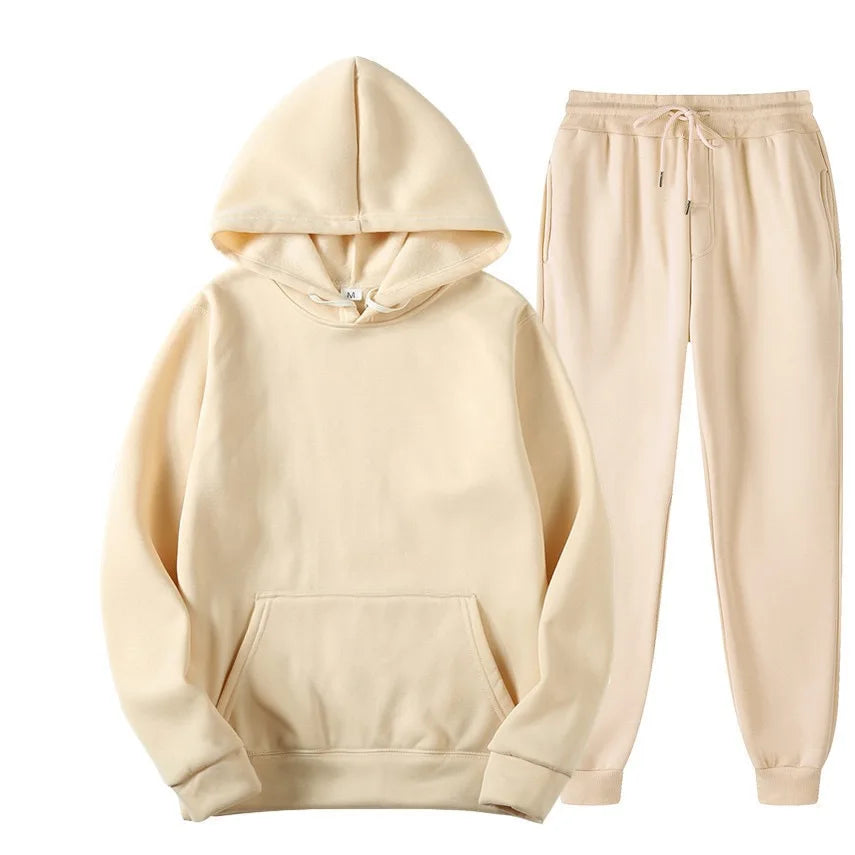 Men's Tracksuit Solid Color Hoodie Pants Two Piece Sports Set