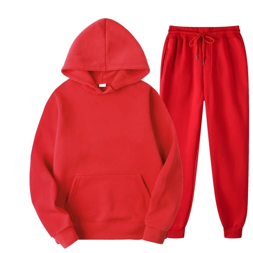 Men's Tracksuit Solid Color Hoodie Pants Two Piece Sports Set