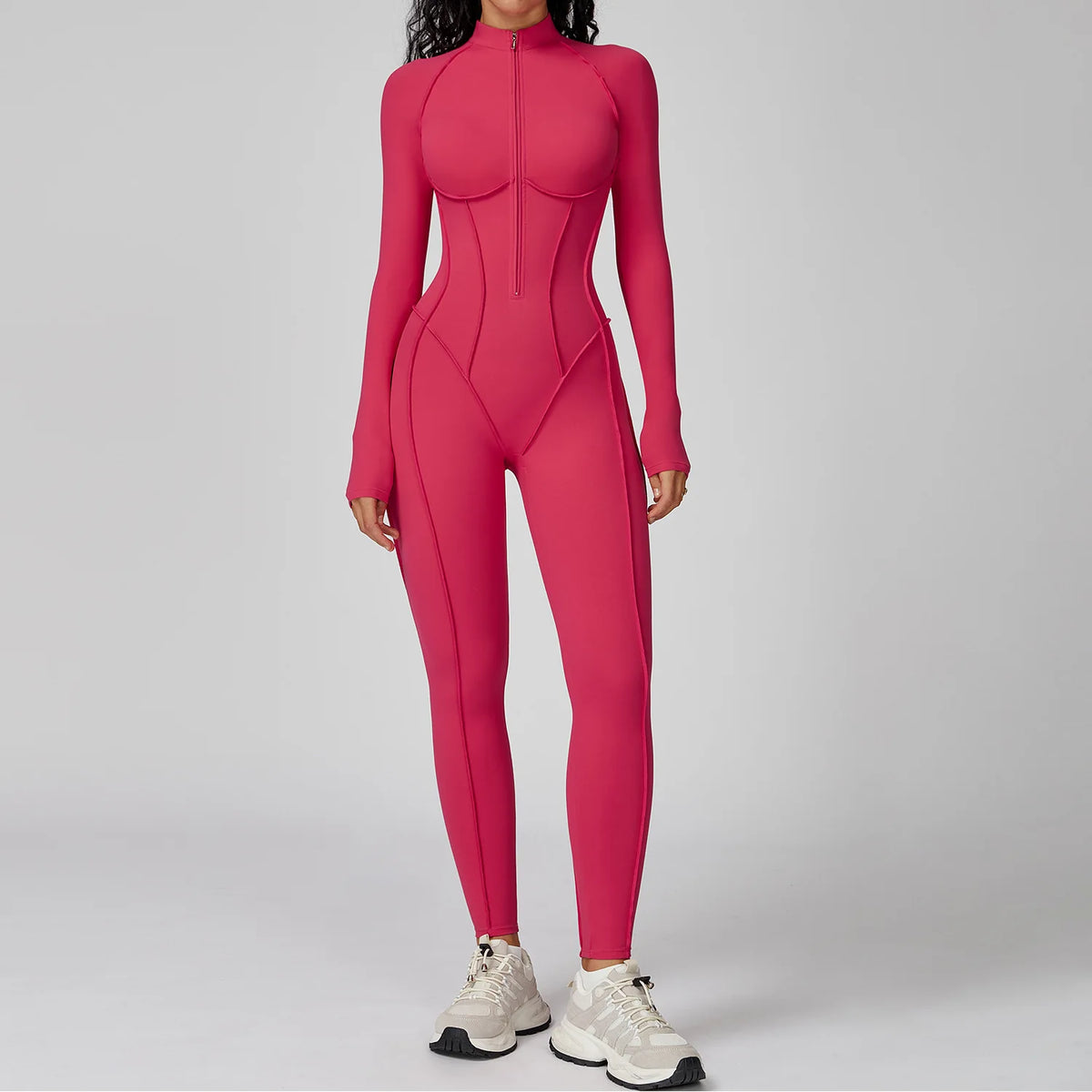 Yoga Bodysuit Long Sleeve Zipper Jumpsuit Gym Fitness Tights