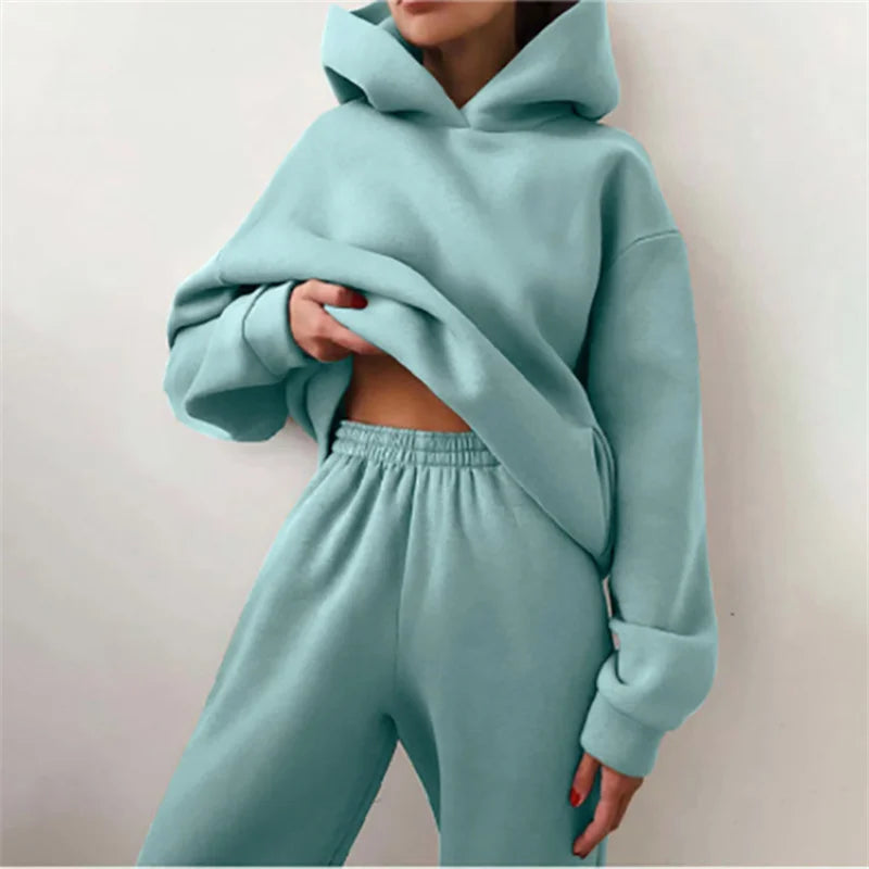 Womens Oversized Tracksuit Set Warm Hoodie Sweatshirt Long Pants