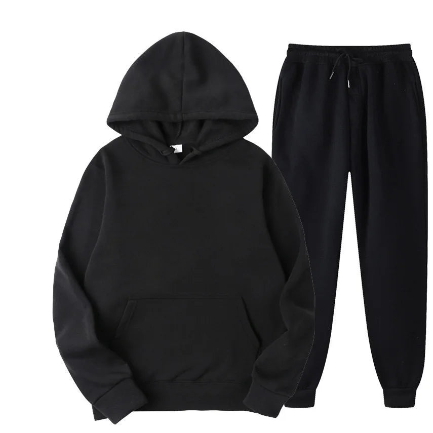 Men's Tracksuit Solid Color Hoodie Pants Two Piece Sports Set