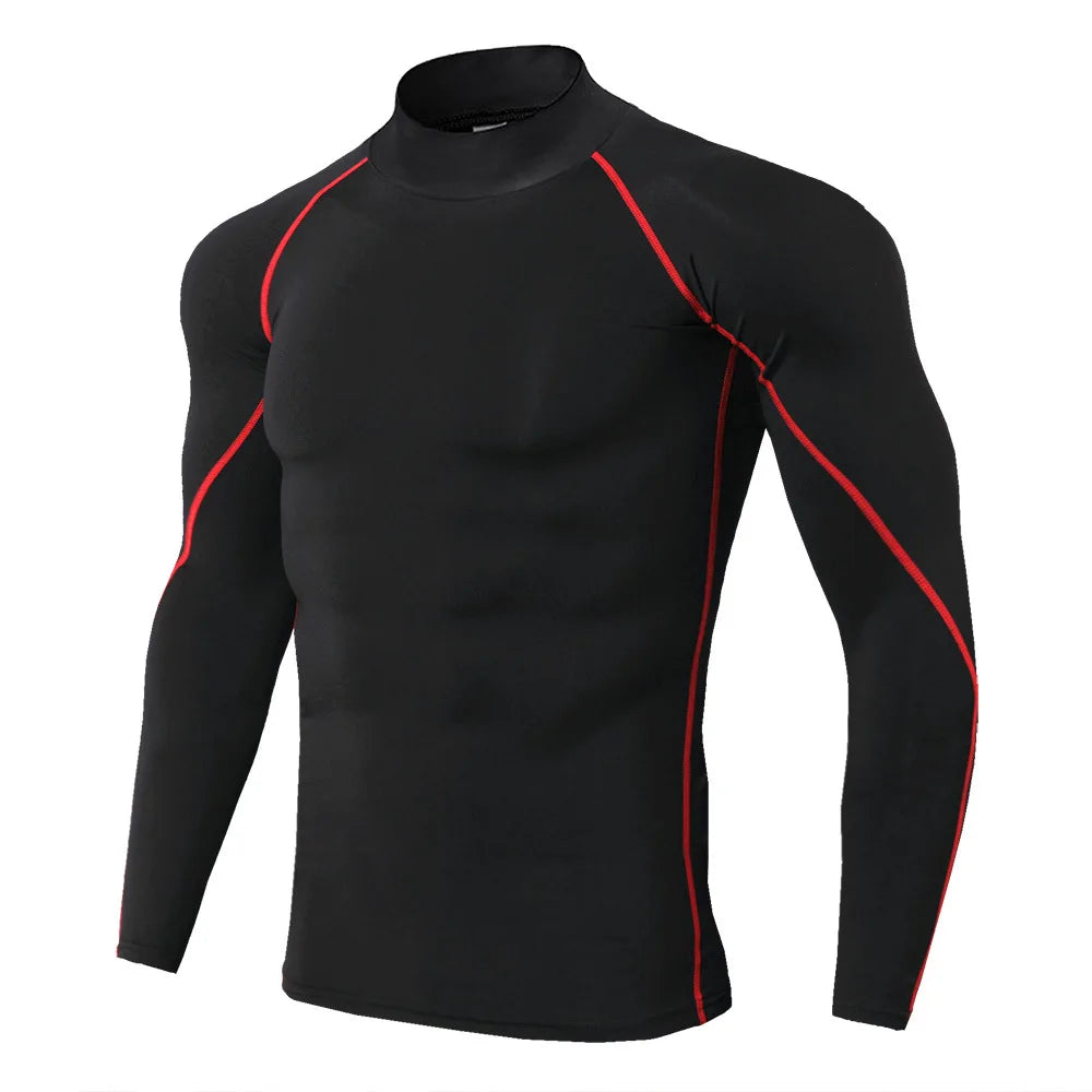 Men's Quick Dry Fitness T-shirt Long Sleeve Compression Top for Bodybuilding and Running