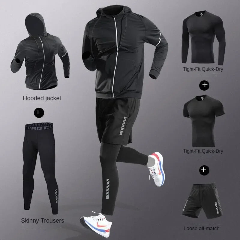 Mens Tracksuit Ice Fiber Quick Dry Running Fitness Full Set