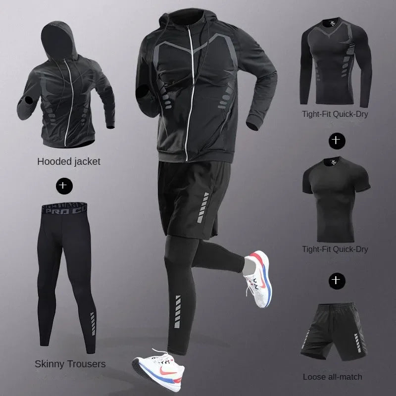 Mens Tracksuit Ice Fiber Quick Dry Running Fitness Full Set
