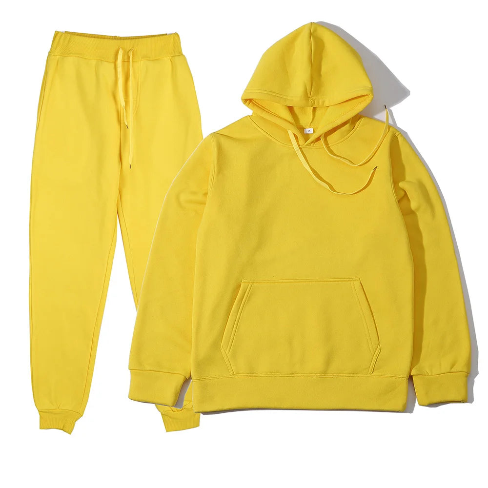 Men's Tracksuit Solid Color Hoodie Pants Two Piece Sports Set