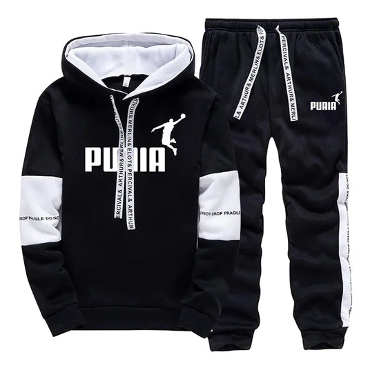 Mens Sports Tracksuit Hoodie Print Casual Gym Jogging Pants