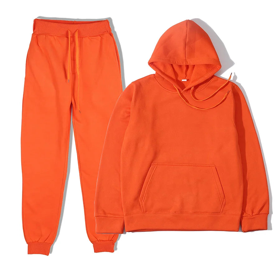 Men's Tracksuit Solid Color Hoodie Pants Two Piece Sports Set