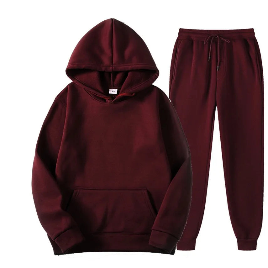 Men's Tracksuit Solid Color Hoodie Pants Two Piece Sports Set