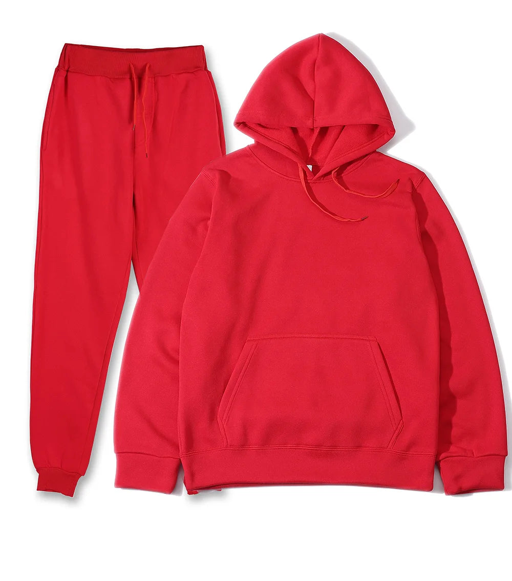 Men's Tracksuit Solid Color Hoodie Pants Two Piece Sports Set