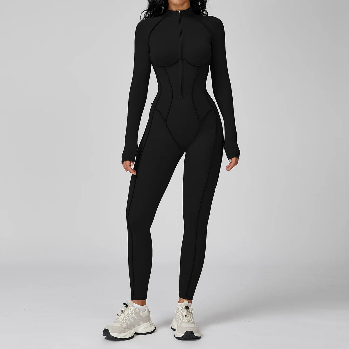 Yoga Bodysuit Long Sleeve Zipper Jumpsuit Gym Fitness Tights